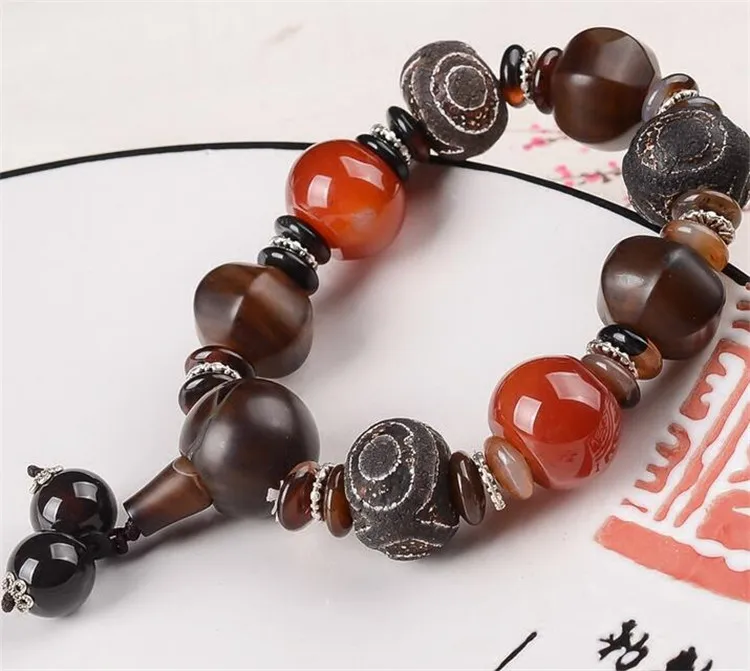 Подлинный Красный Агат мужской браслет модный тренд моды один круг Будда бусины