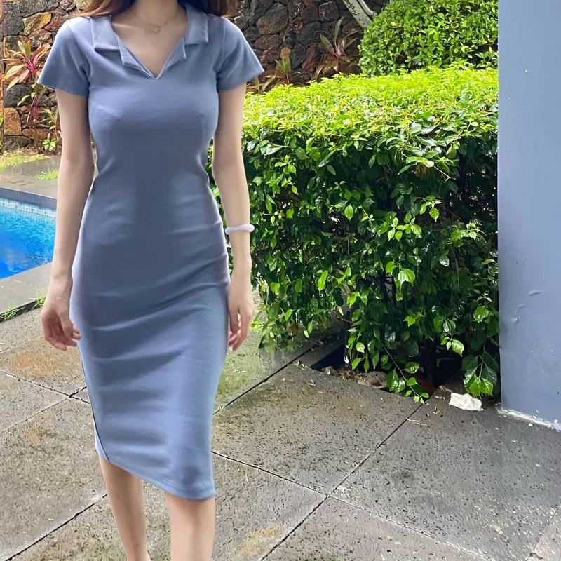 

Sexy V Neck Short Sleeve Knitted Bodycon Dress Women Khaki Vestido Casual Slim Elastic Long Dress Vestido Feminino