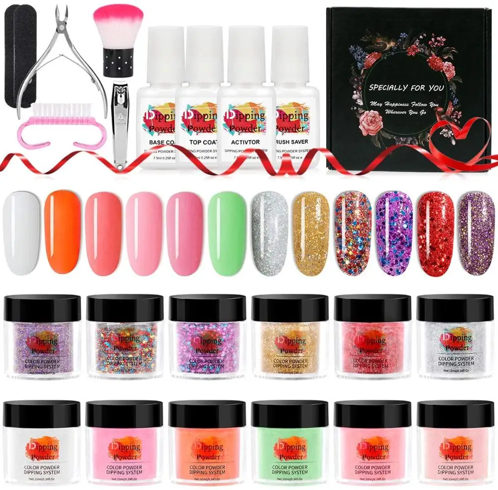 

Dipping Nail Kit Set Art Tool Starter Nail Tips Brush File Form DIY Kit For Beginners Nail Glitter Powder Manicure