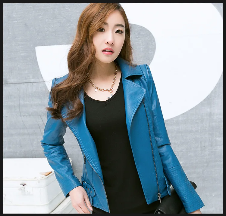 

Size Women Lager Clothing Free Shopping Lapel Short Paragraph Slim Pu Leather Motorcycle Jacket Coat / S-4xl