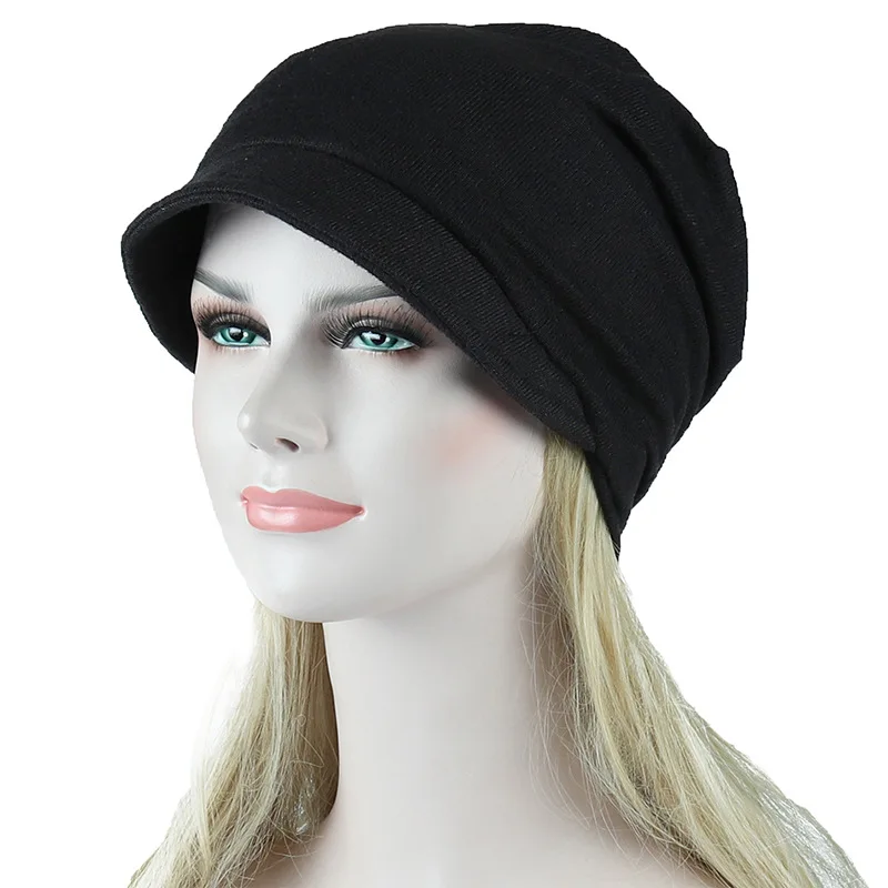 

Cap Winter Warm Turban Woman Autumn Windproof Cotton Purple Beanie Cap Solid Color Men Beret With Brim Knitting Hexagonal Hat