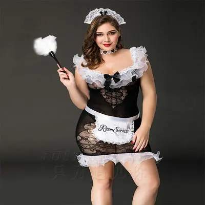 

New Women Sexy Underwear Lace Mesh Perspective Jumpsuit Big Size Pajamas Maid Uniform Temptation Cosplay G-String