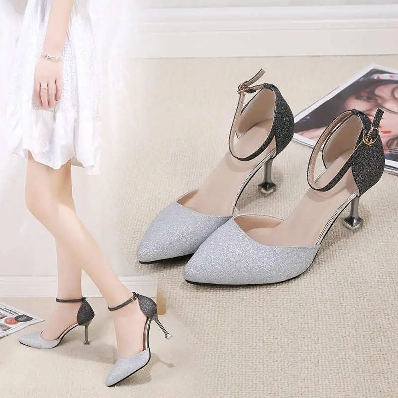 Новое поступление 2020 года Блестящие женские туфли-лодочки на каблуке Свадебные