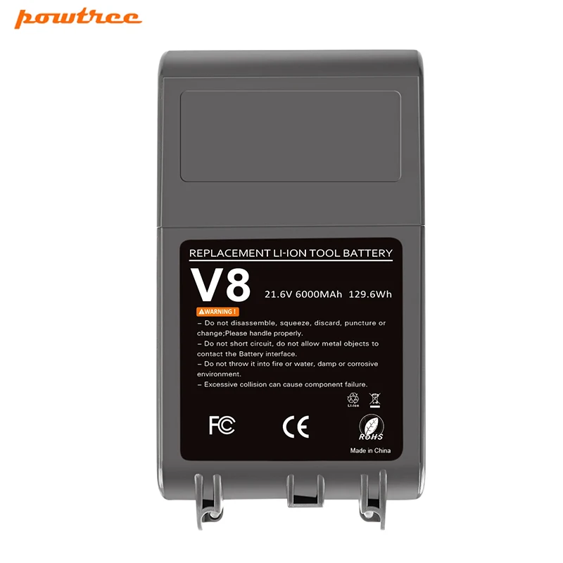 Powtree 6000mAh 21.6V V8 Battery For Dyson V8 Batteries Absolute V8 Animal Li-ion SV10 Vacuum Cleaner Rechargeable Battery