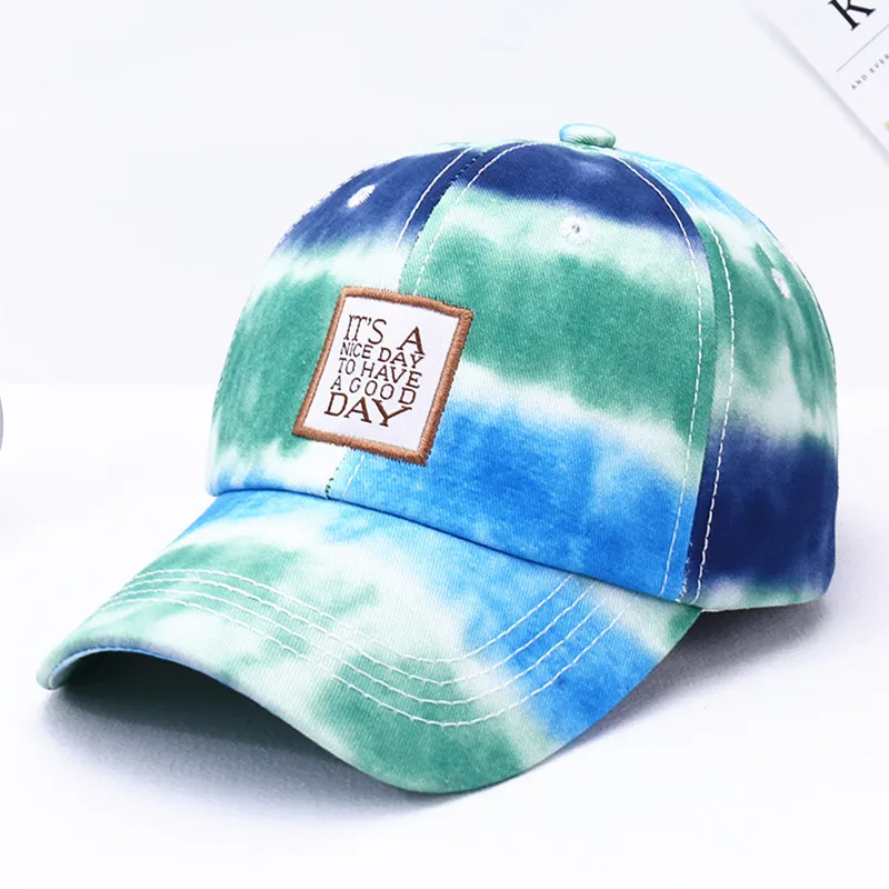 

Autumn unisex cotton casual baseball caps Tie dye Sport hat Printed casquette with patch logo