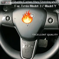 3pcs sparkle carbon fiber model y steering wheel patch decoration for tesla model 3 interior modified accessories