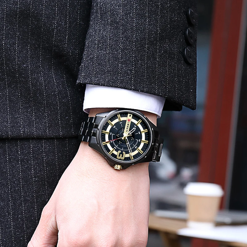 CURREN черные золотые мужские часы спортивные Роскошные Кварцевые аналоговые