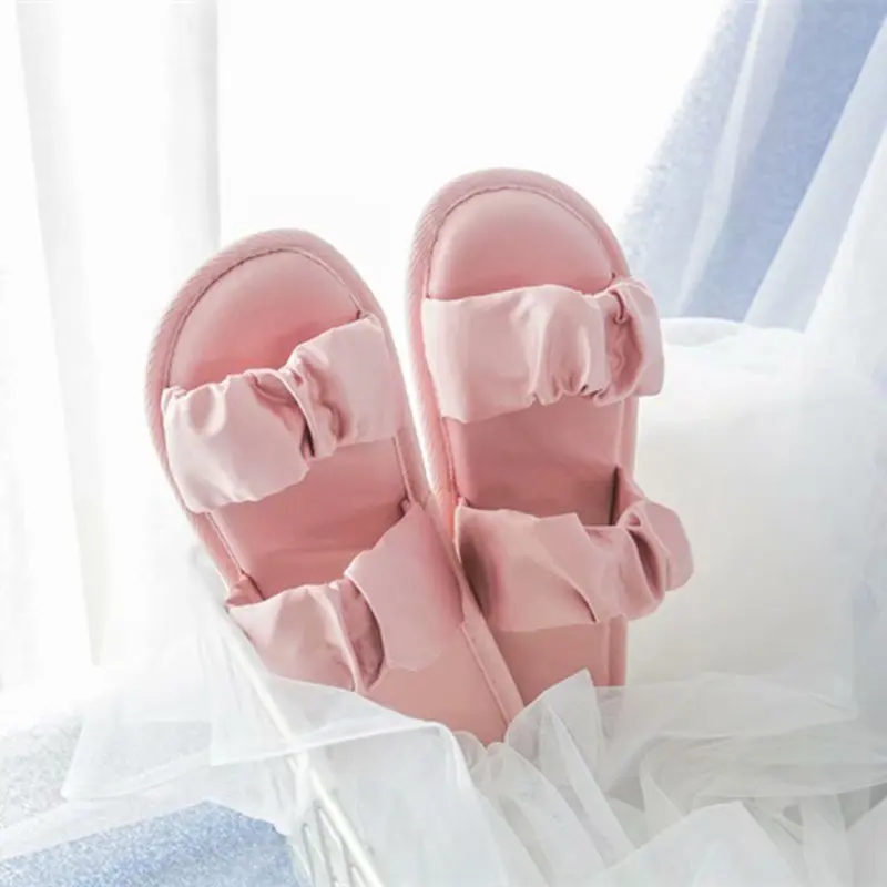 Модные женские шлепанцы корейские и Сатиновые босоножки с бантом нескользящая