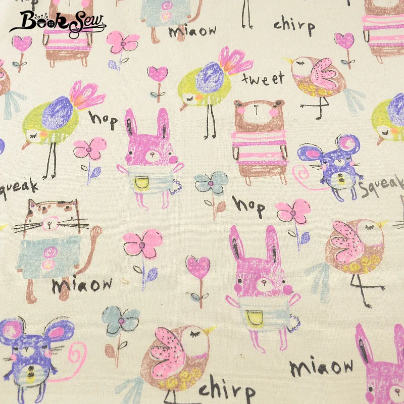 Африканская ткань Booksew красивая мультяшная животная хлопковая льняная для шитья