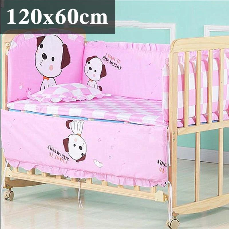 pink puppy120x60cm 5 шт. натуральный хлопок детское постельное белье Комплект для бампера мягкий съемным моющимся коляска для новорожденных Детское постельное белье детская кроватка бампер детская комната с декором на утолщенной - Цвет: pink puppy120x60cm