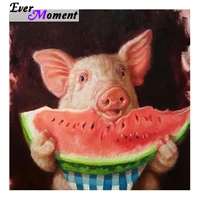ever moment 5d diamond mosaic painting embroidery cute pig eating watermelon leisure at home diy art craft for giving 5l890