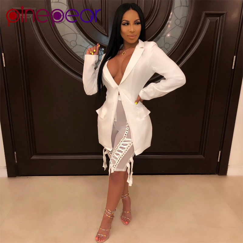 Белый PinePear beauty Cardi B, длинный рукав, открытая спина, черный Женский блейзер, зима, подиумный Блейзер, высокая уличная длинная куртка, Прямая поставка - Цвет: Белый