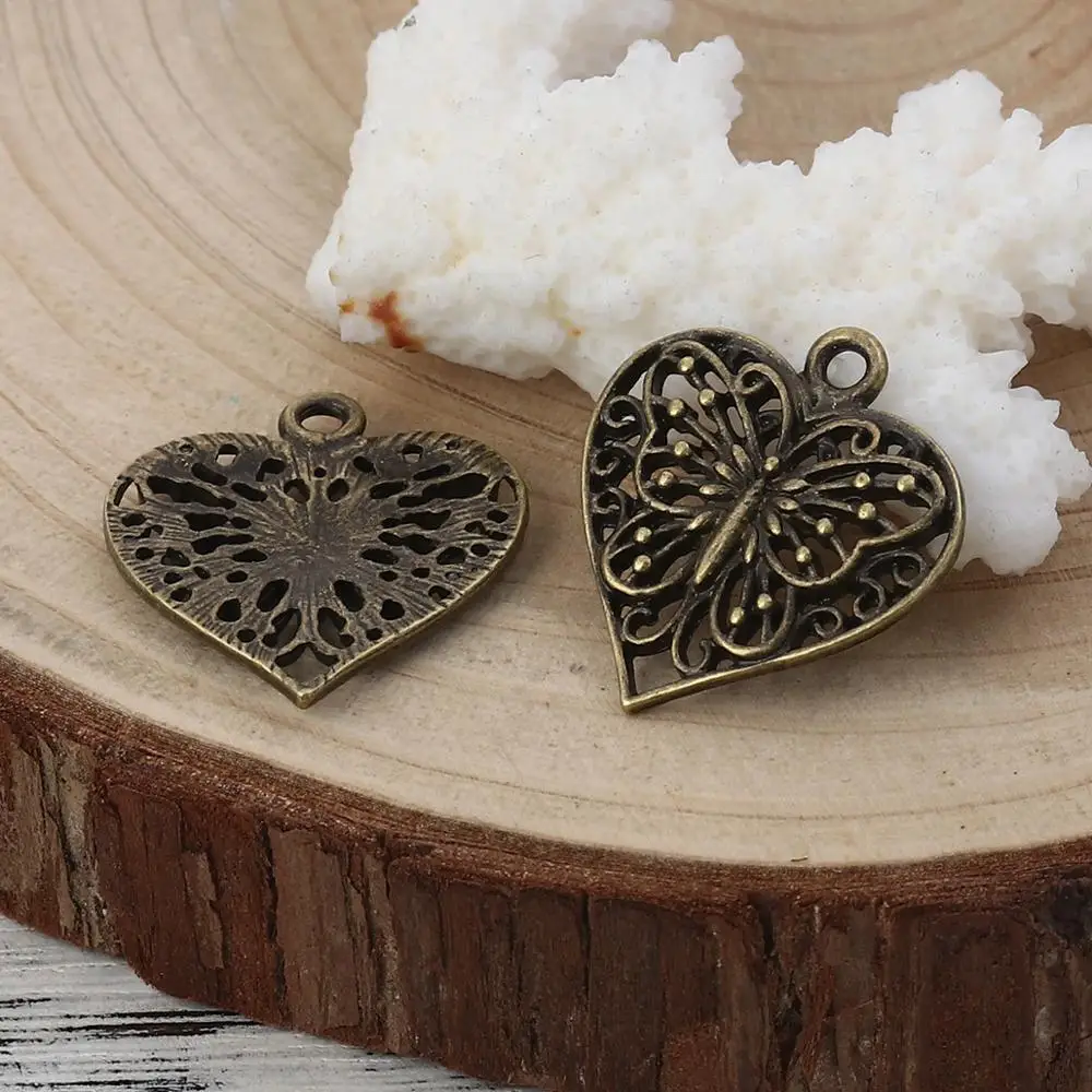 DoreenBeads Мода цинковый сплав кулон сердце Античная бронзовая Бабочка Ювелирные