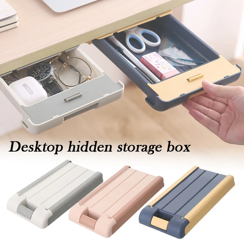 

Newest Under Desk Drawer with Clasp Buckle Adhesive Stationery Remote Control Tray Invisible Antislip Office Storage Organizer