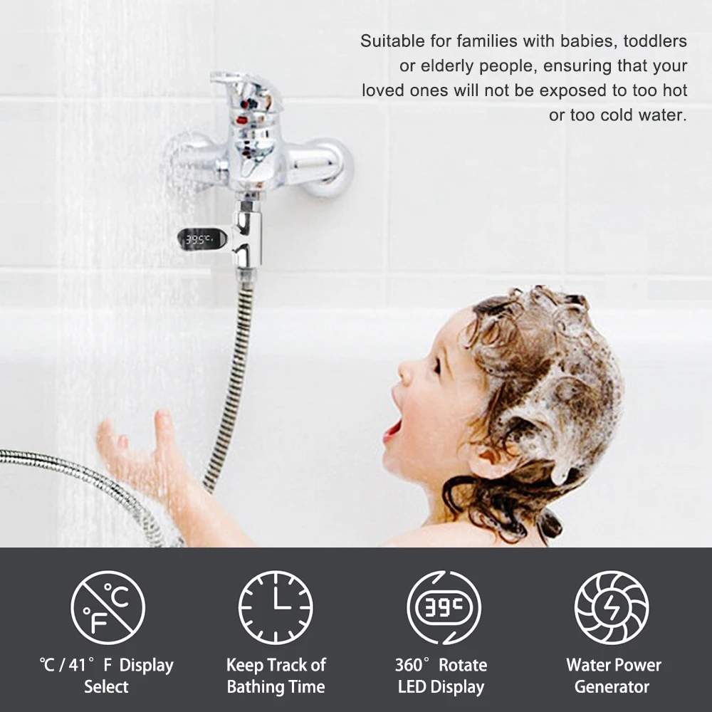 

Digital Shower Thermometer / Bath Temperature Monitor Water Thermometer 5~85 Measuring 360 Rotatable LED Display For Baby