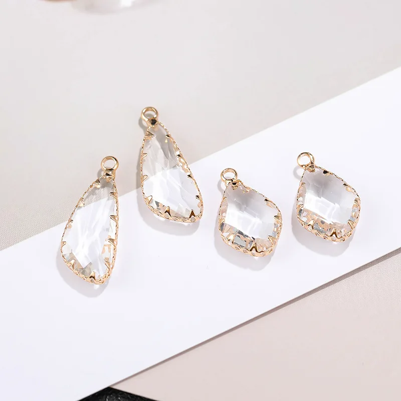 

Copper Real Plated Geometric Irregular Transparent Crystal Charms 6pcs/lot For DIY Jewelry Earring Making Accessories