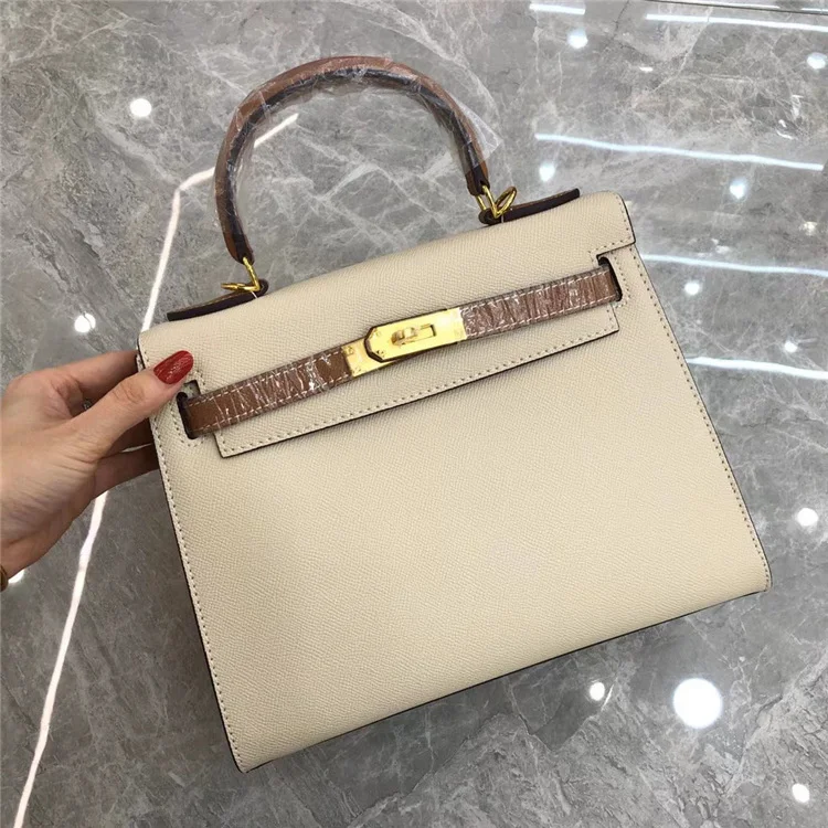 

2021 new fashion commuting women's bag fashion portable single shoulder bag cowhide palm pattern color matching bag Kelly bag