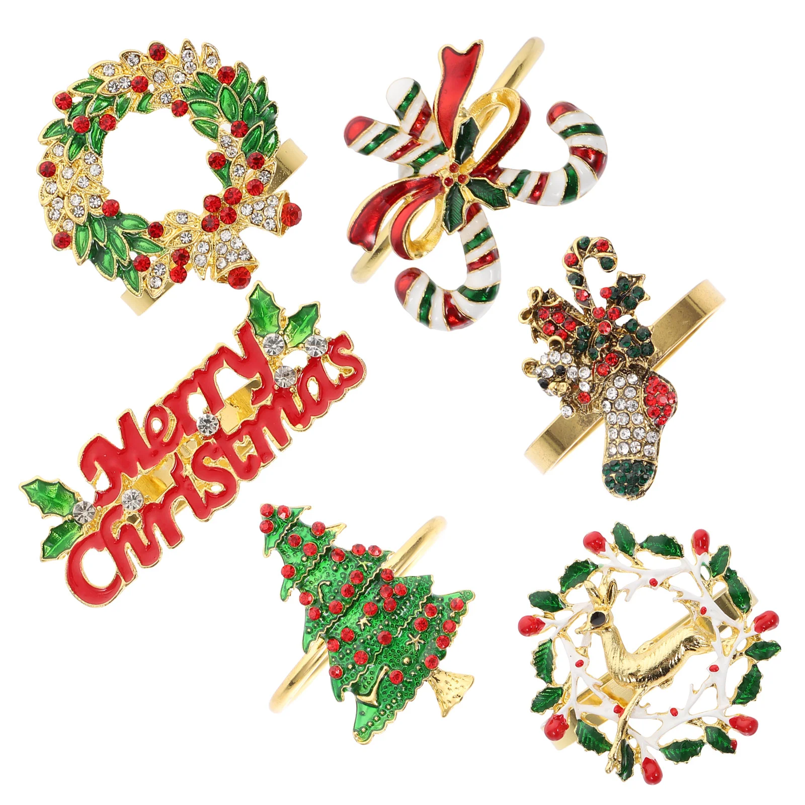

6PCS Fashion Colorful Xmas Napkin Ring Lovely Christmas Napkin Holder Decor