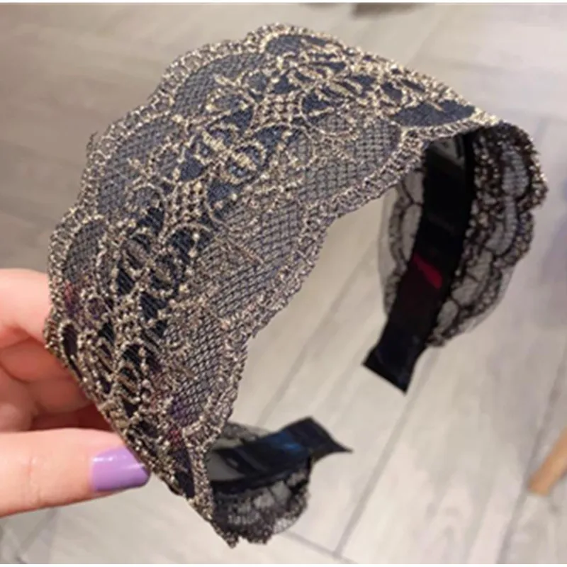

6.5cm Wide Lace Hairband Toothed for Women Fashion Hair Accessories Flower Embroidery Patterns Head Band Adults Hair Hoop Turban