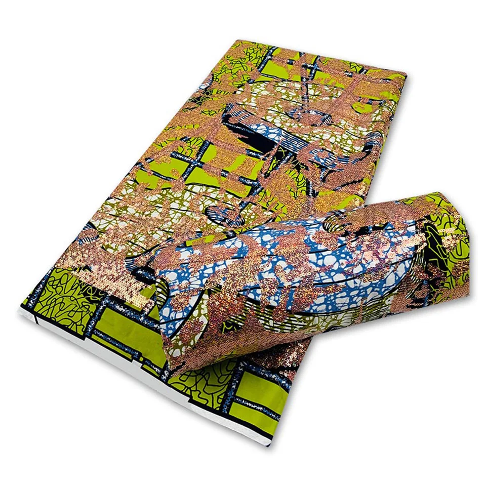 

Latest Sequins African Fabrics 100% Cotton Batiki Wax Prints Kitenge/Pagnes/Kikwembe Embroidered Sequins YXL-171