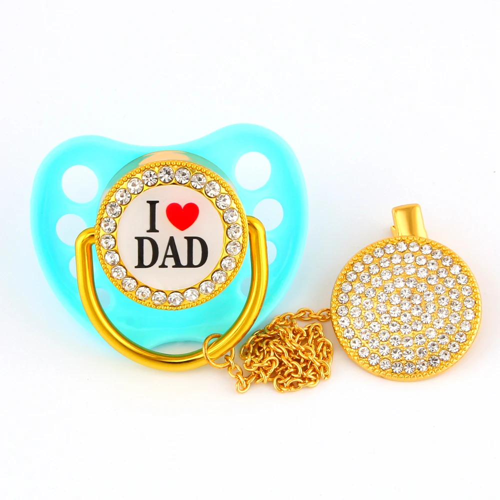 Роскошные бриллиантовые детские соски Стразы Bling соска цепочка зажим I love Mum Dad