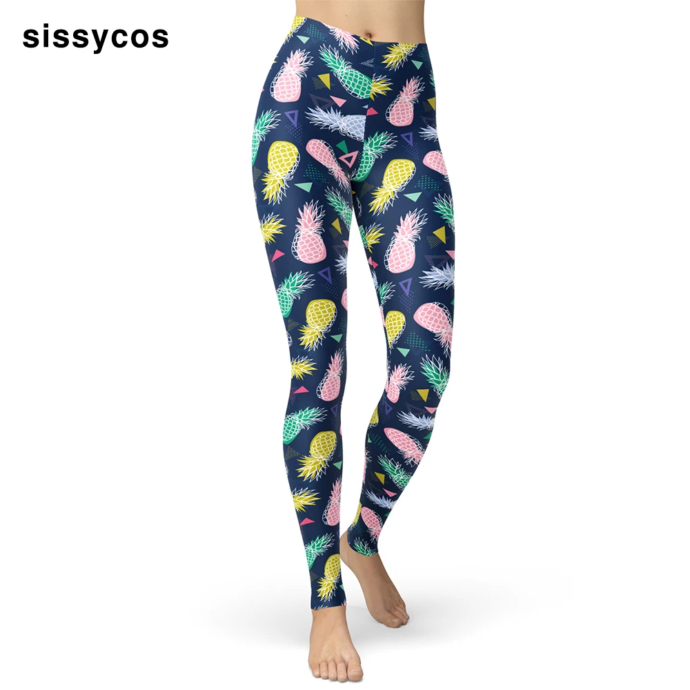 

Леггинсы с принтом ананасов для женщин и девочек, мягкие дышащие эластичные брюки с матовым узором в виде фруктов, растений, кактусов, бабоч...