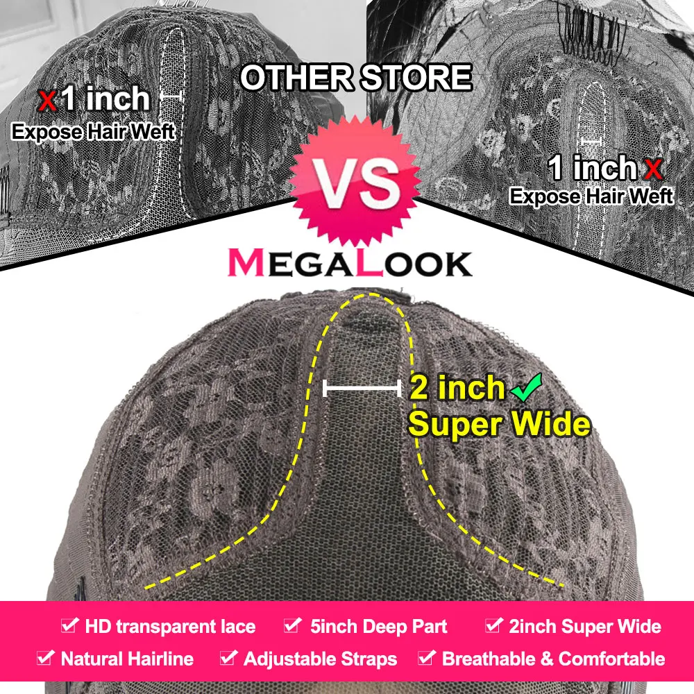 Парик Megalook из человеческих волос с застежкой 4x4 парик прямыми косточками