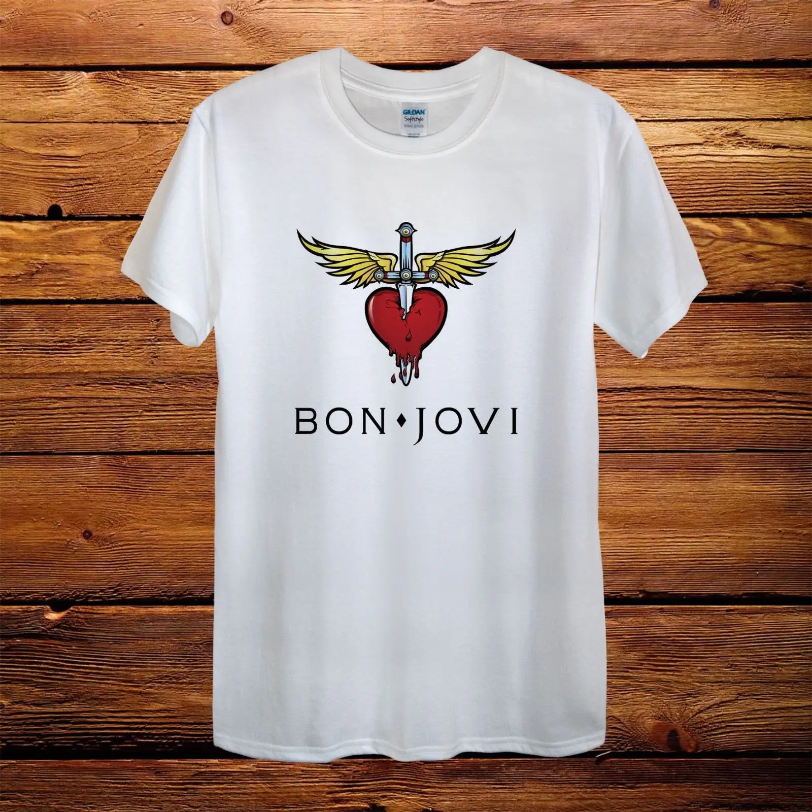 Bon Jovi Логотип Рок музыка винтажный Ретро Топ Подарочная Футболка Мужская Унисекс