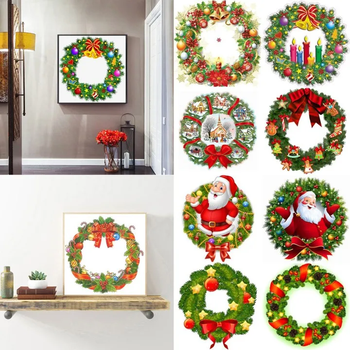 

5D DIY Spot Drill Diamond Wreath Painting Art Craft Christmas Crystal Flower Wreath Kits Xmas Mosaic Hanging Decoration Gifts