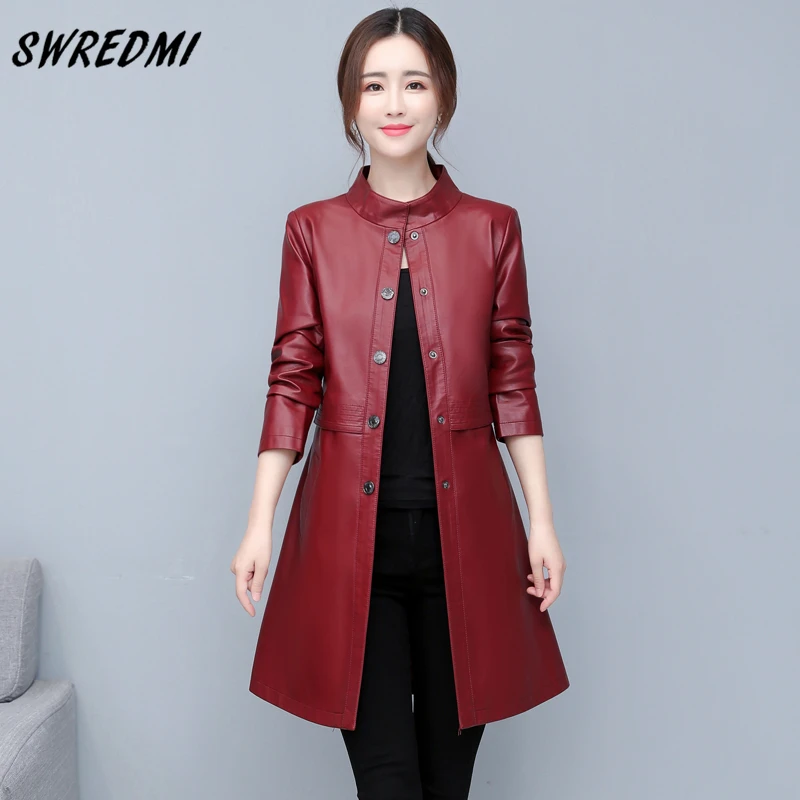 Leather Trench Female Spring Oversized 5XL High Quality Coat Women Single Breasted Slim Fashion Autumn Clothing Suede SWREDMI
