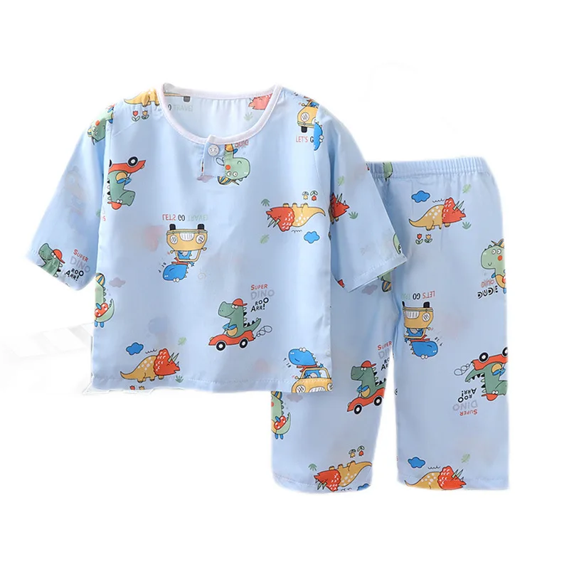 

Boys Girls Home Apparel Small Medium-Sized Children's Pajamas With Cotton Short-Sleeved Cropped Trousers 2-Piece Cartoon T-Shirt