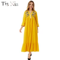 eid mubarek muslim fashion dubai abaya turkey hijab summer dress kaftan caftan islam clothing for women robe autumn yellow 100gk