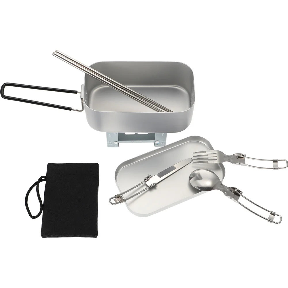 

1 Set Aluminum Alloy Lunch Case with Utensils Steaming Rack and Folding Oven