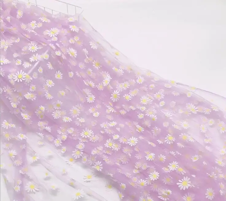Тюлевая ткань с цветочным принтом маргаритки 50*145 см