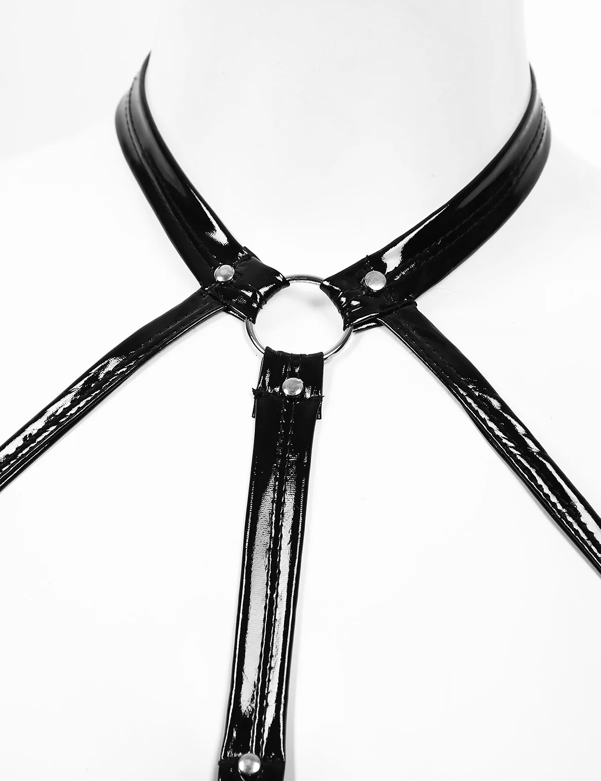 ChicTry Womens Female Exotic Nightwear Bra Tops Wet Look Patent Leather Lingerie Backless Open Cups Wire-free Unlined Top | Тематическая