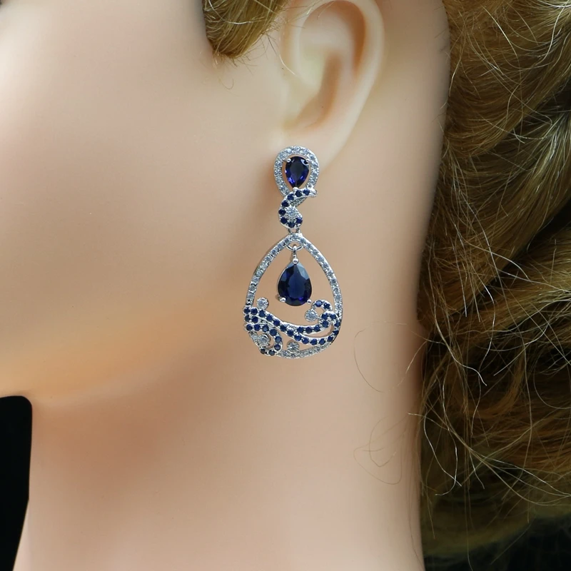 Peacock Silver 925 Jewelry Sets Blue Zircon White Stone For Women Party Earrings/Pendant/Rings/Bracelet/Necklace Set | Украшения и