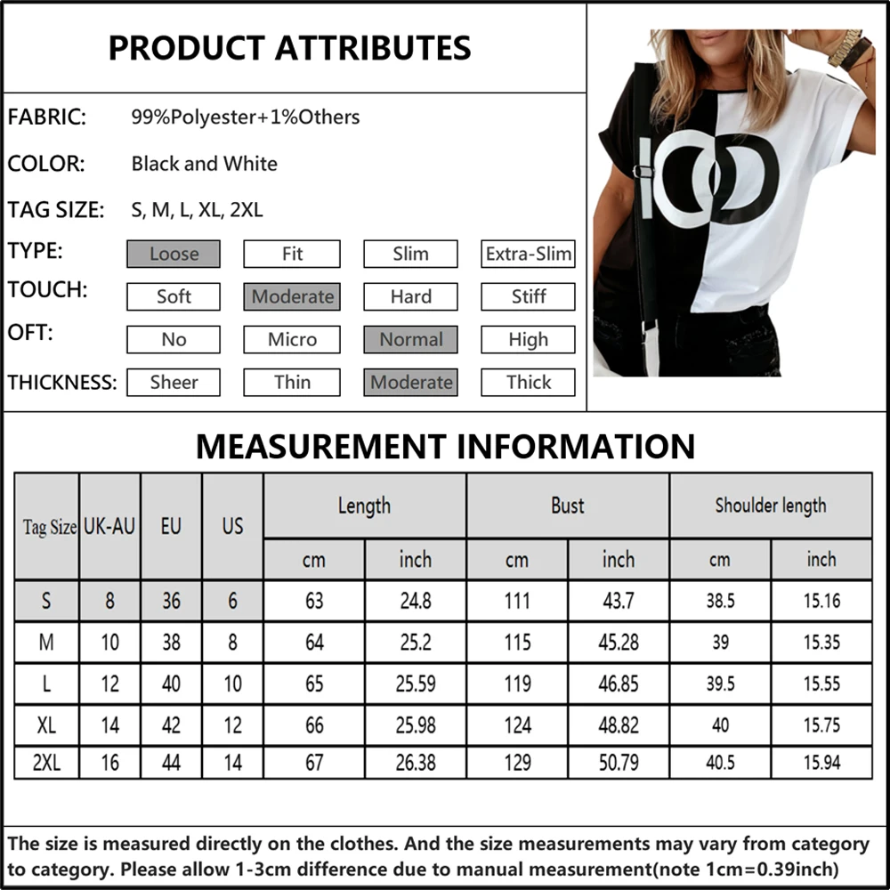 

Women's Patchwork T-shirts Summer Casual Fashion Short Sleeved Round Neck Tee Tops Loose Breathable Basic All-match Tees D30