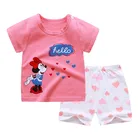 Новый летний детский комплект Disney, розовая хлопковая Футболка с мультяшным Минни + шорты, футболка для мальчиков и девочек, Детский комплект