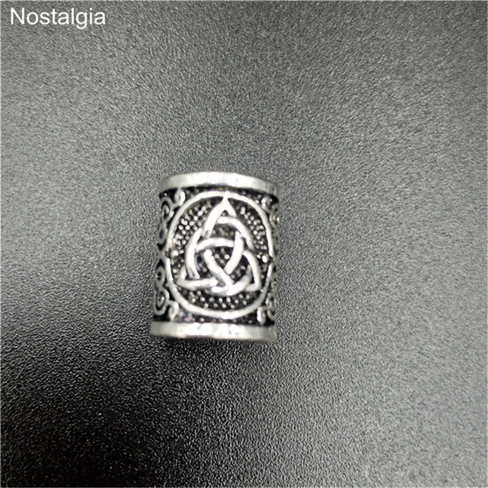 antique silver 3 Руна викингов волосы борода Валькнут Vegvisir компас Снежинка кельты Узел Троицы талисманы для бороды большое отверстие бисера браслет с рунами DIY - Цвет: antique silver 3