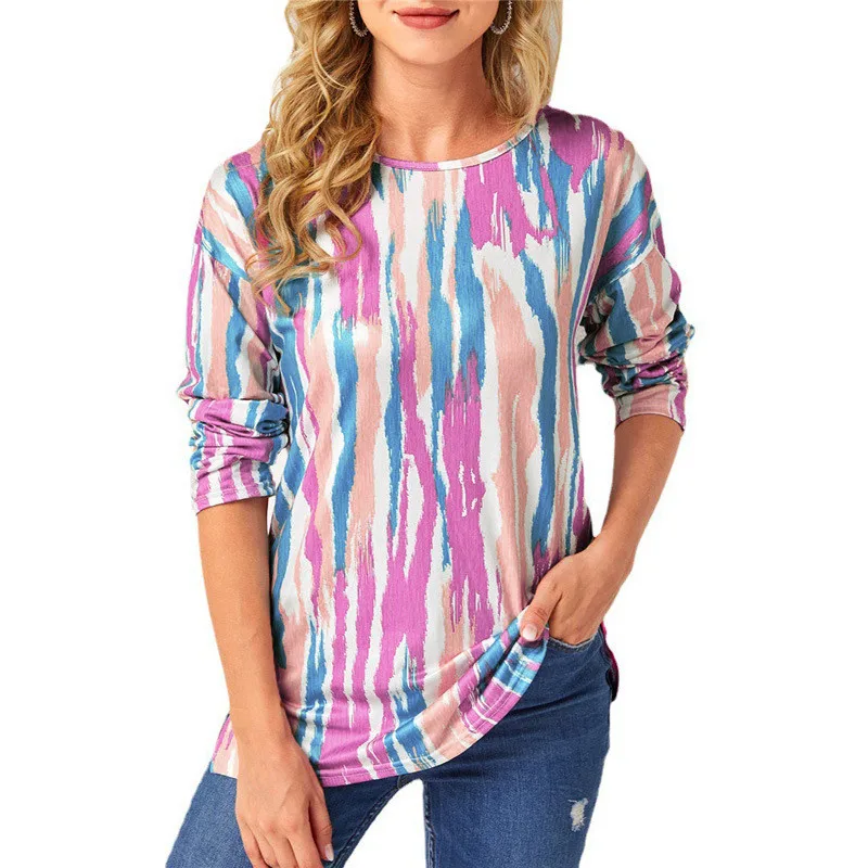 

Женская футболка в полоску, с длинным рукавом и круглым вырезом