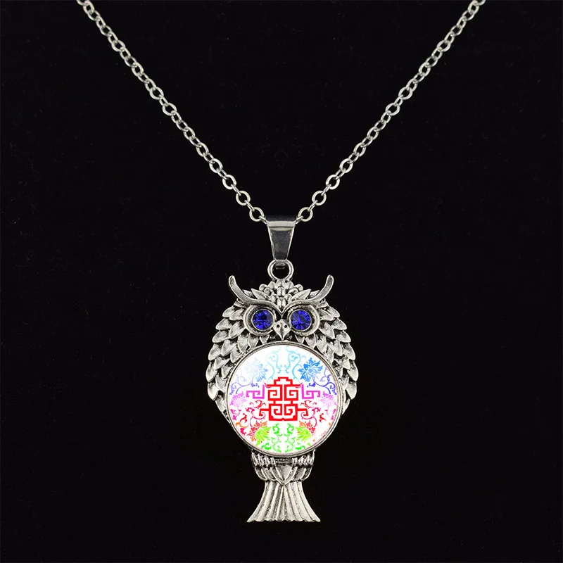 Мандала мистический дизайн Сова ожерелье Мода узор бижутерия со стеклянными