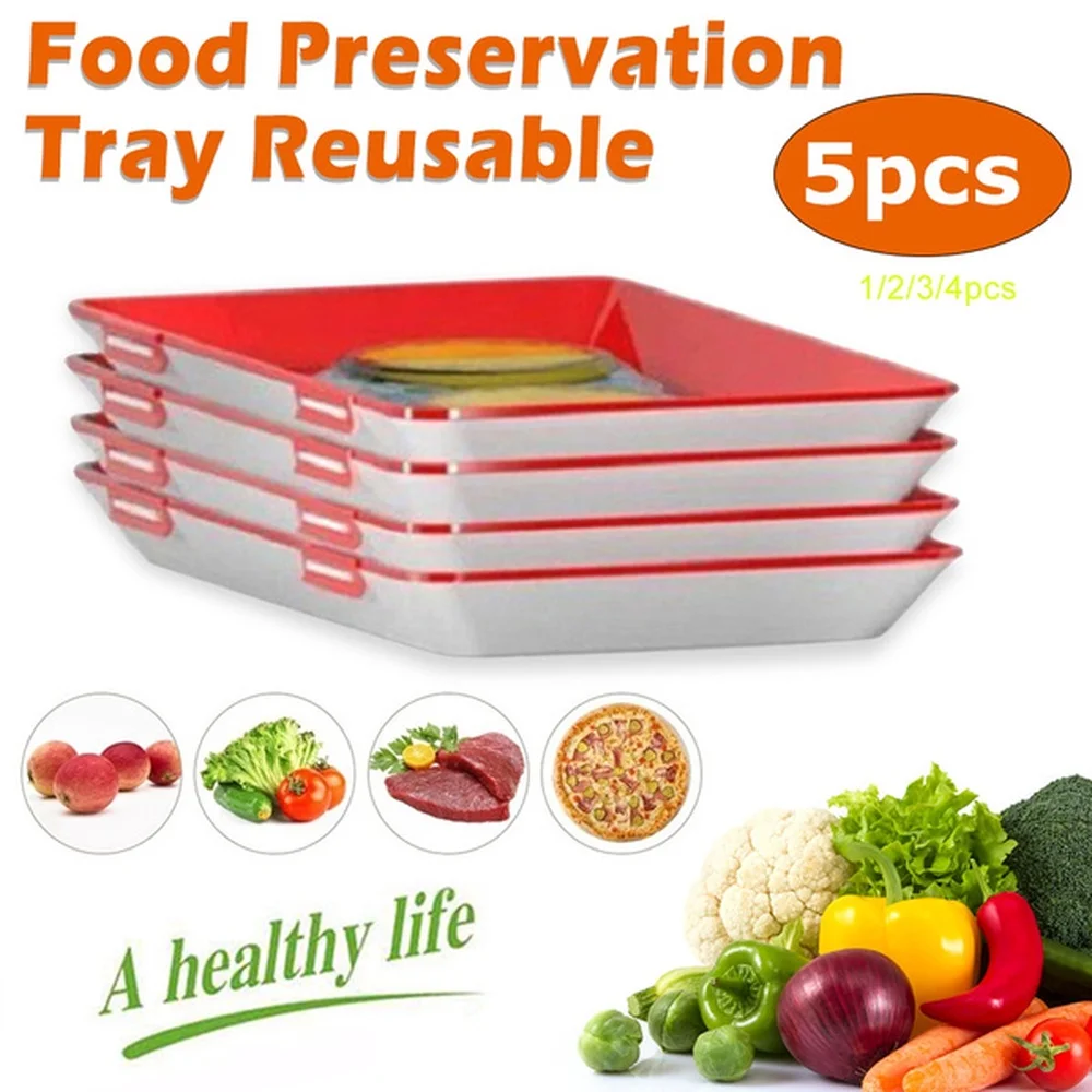 

Food Preservation Tray Reusable Plastic Food Fresh Storage Container Plate For Home & Kitchen