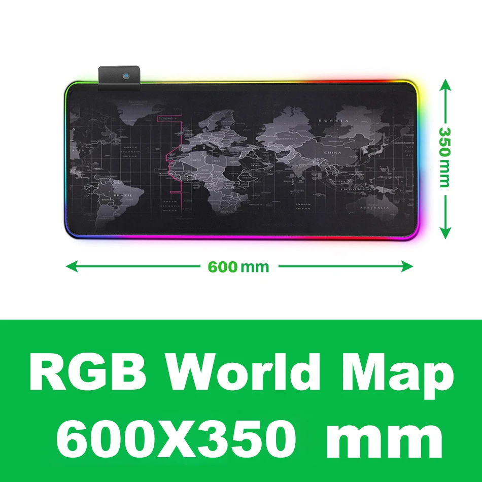 RGB игровая мышь XXL карта мира коврик клавиатура Коврик Led подсветка большой коврик для мыши геймерский компьютер большой коврик для мыши RGB Mause коврик Настольный коврик - Цвет: RGB 60x35 cm