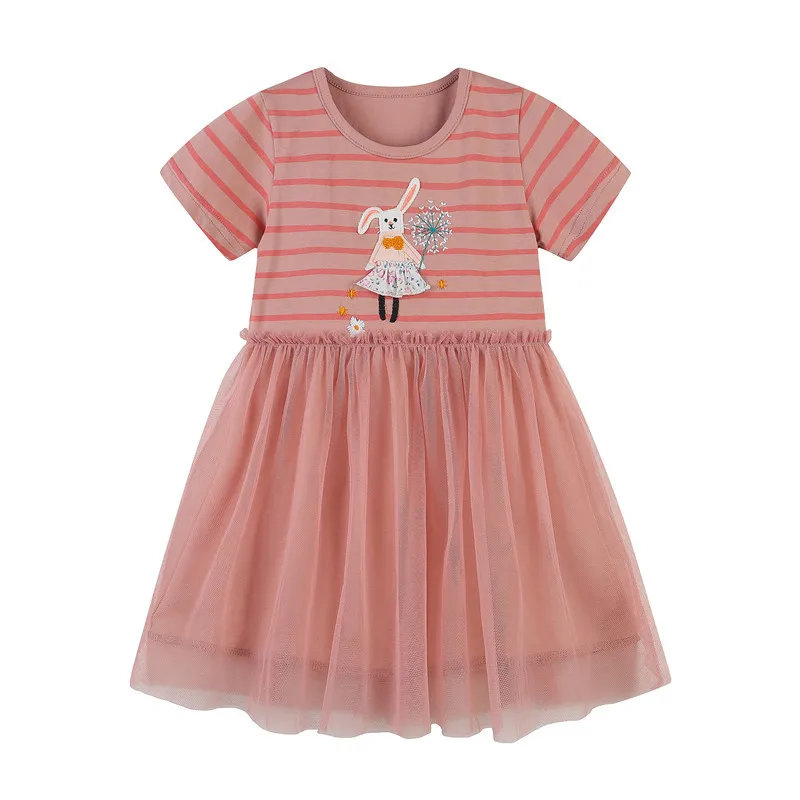 Детское платье-пачка с аппликацией в полоску коротким рукавом | Детская одежда и