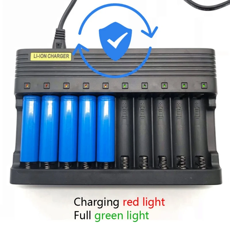 independent slot us plug charger compact 10 slot battery charger 3 74 2v 14500 16340 18650 li ion rechargeable battery free global shipping