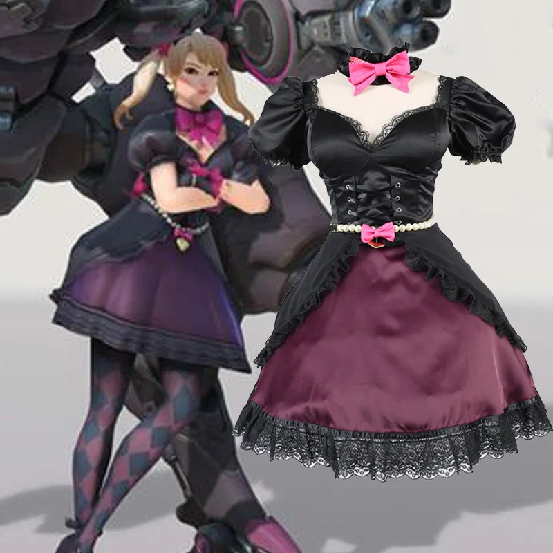 Hana Canção Cosplay Traje Preto Gato Oficial Vestido Mulher Adulto Halloween Carnaval Bruxa ow d. va Dva