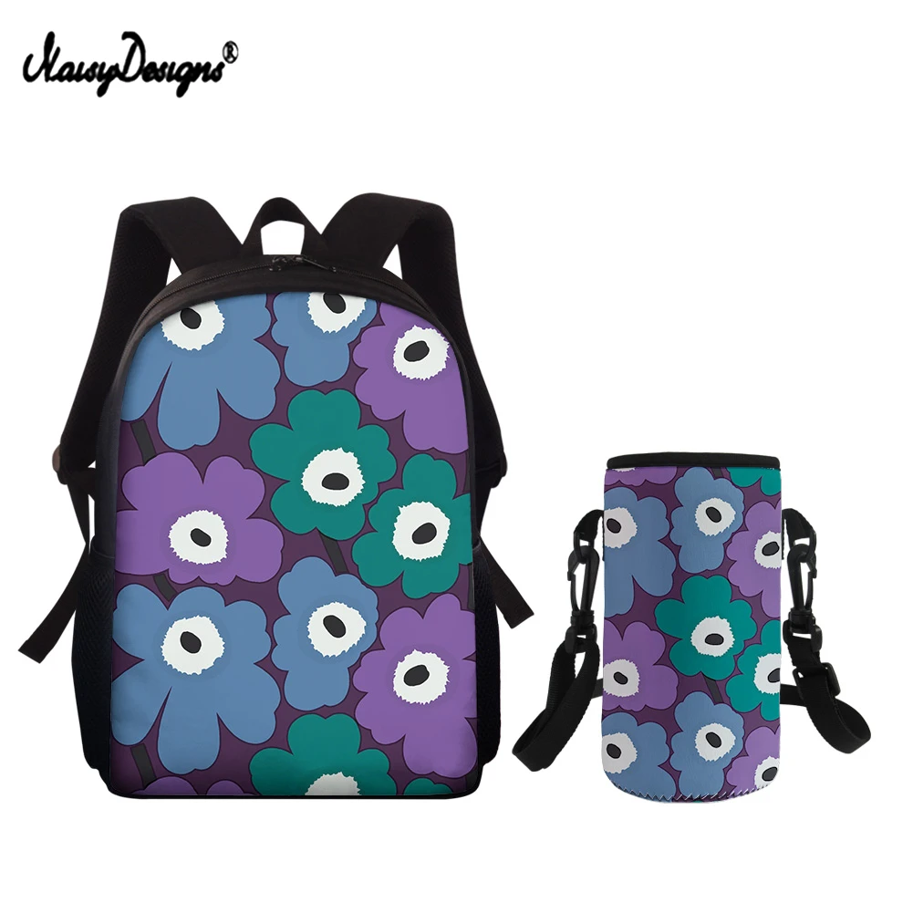 

NOISYDESIGNS Teen Girls Schoolbag Water Cup Set 2Pcs Poppy Flower Pattern Design Kids Backapck Multifunctional Durable Bookbags