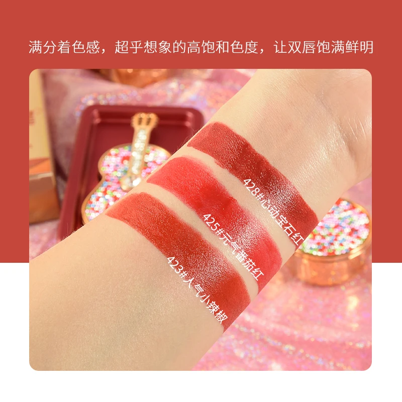 Цветная яркая бархатная помада для скрипки с бриллиантами 3 цвета водостойкая