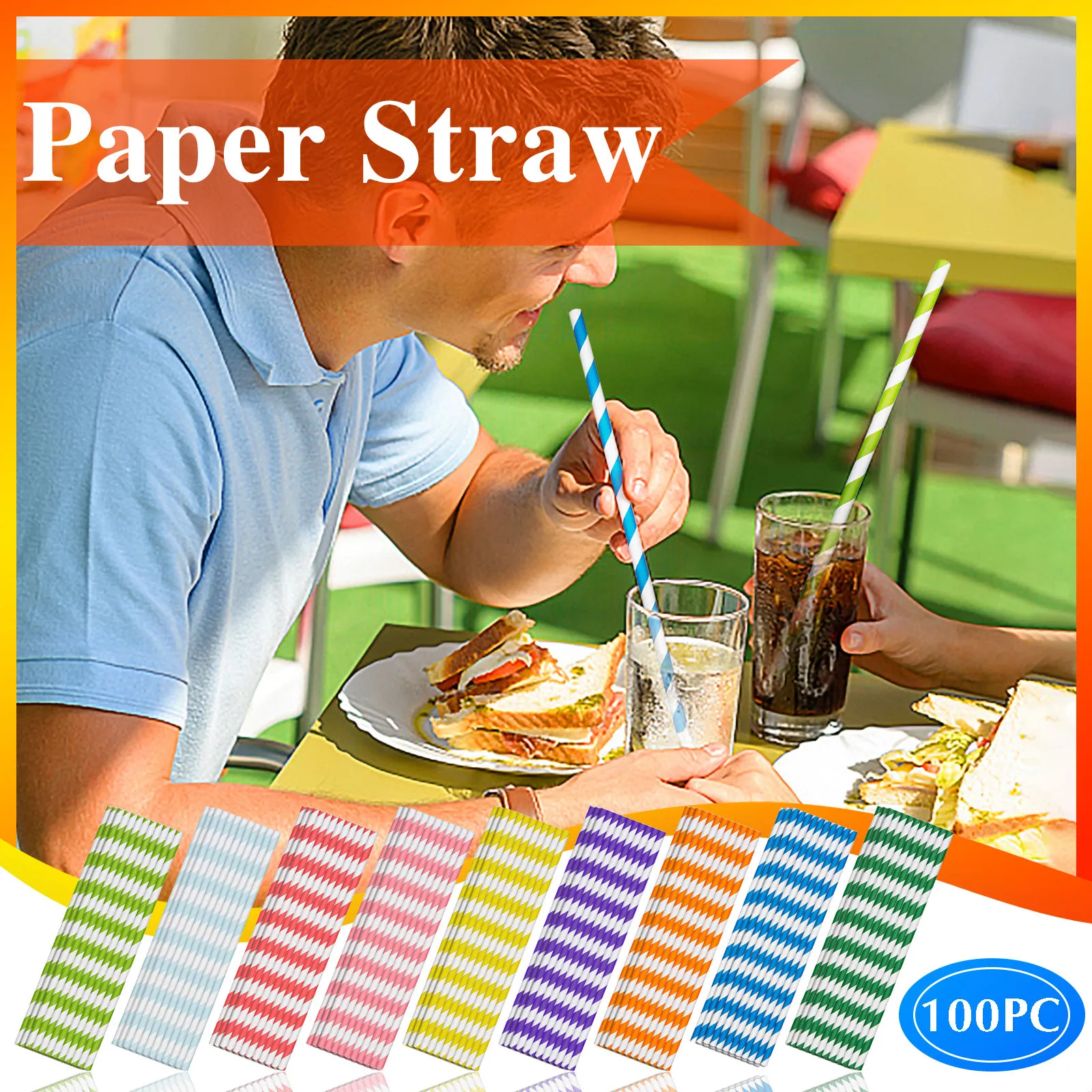 

100pc Striped Colored Paper Straws Disposable Biode-gradable Paper Straws FFT