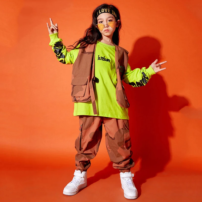 Детская танцевальная одежда в стиле хип хоп рабочая жилет футболка брюки костюм